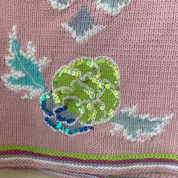 Handknits by Storybook Knits Sequin Peonies Embroidered Cardigan Cottagecore 1X - Picture 8 of 16